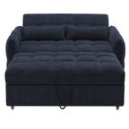 52.8 Loveseat Sofa Pull-out Sofa Bed Tufted Sleeper Sofa with an Adjustable Backrest, Three USB Ports and Two Lumbar Pillows for Living Room, Blue