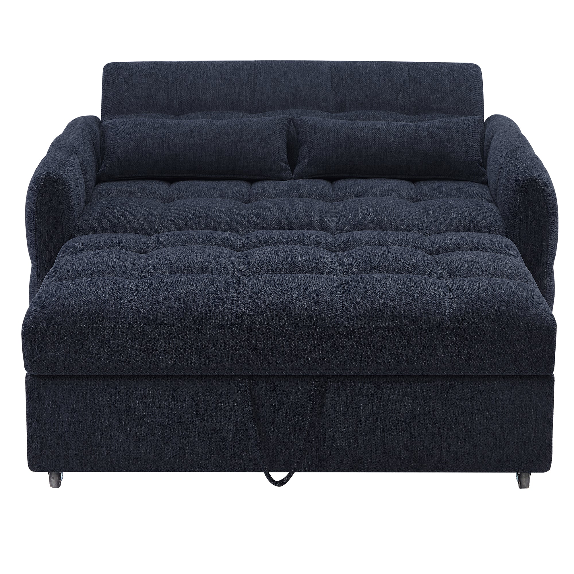 52.8 Loveseat Sofa Pull-out Sofa Bed Tufted Sleeper Sofa with an Adjustable Backrest, Three USB Ports and Two Lumbar Pillows for Living Room, Blue