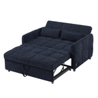 52.8 Loveseat Sofa Pull-out Sofa Bed Tufted Sleeper Sofa with an Adjustable Backrest, Three USB Ports and Two Lumbar Pillows for Living Room, Blue