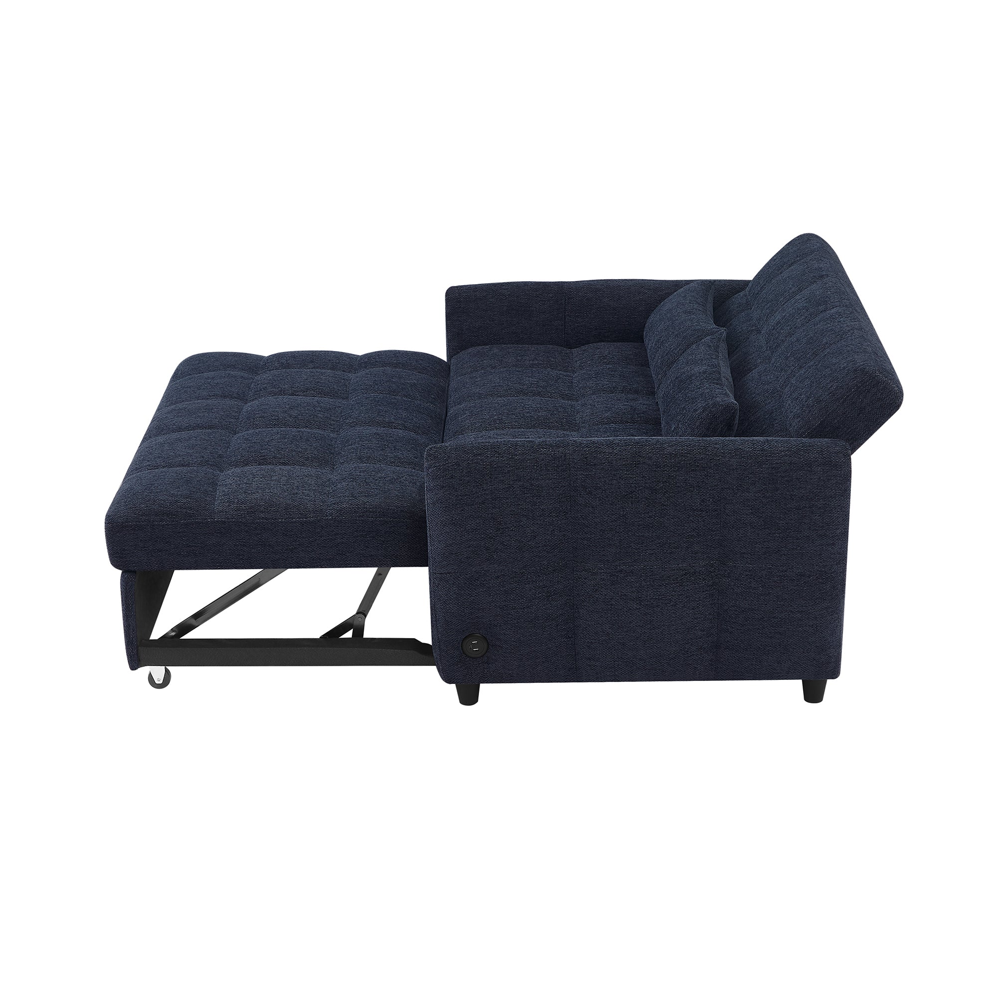52.8 Loveseat Sofa Pull-out Sofa Bed Tufted Sleeper Sofa with an Adjustable Backrest, Three USB Ports and Two Lumbar Pillows for Living Room, Blue