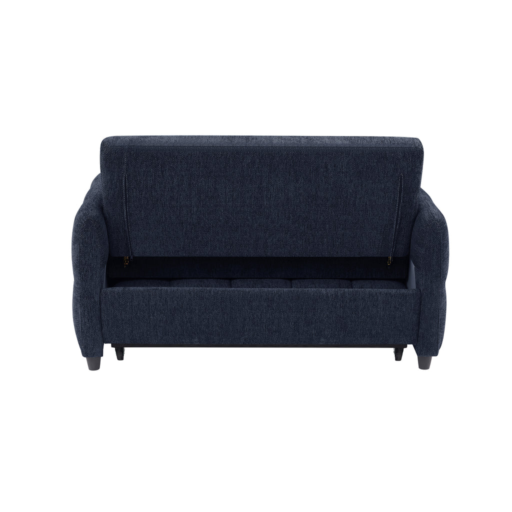 52.8 Loveseat Sofa Pull-out Sofa Bed Tufted Sleeper Sofa with an Adjustable Backrest, Three USB Ports and Two Lumbar Pillows for Living Room, Blue