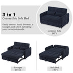 52.8 Loveseat Sofa Pull-out Sofa Bed Tufted Sleeper Sofa with an Adjustable Backrest, Three USB Ports and Two Lumbar Pillows for Living Room, Blue