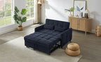Blue Chenille Loveseat Sofa Bed with Adjustable Backrest