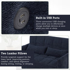 52.8 Loveseat Sofa Pull-out Sofa Bed Tufted Sleeper Sofa with an Adjustable Backrest, Three USB Ports and Two Lumbar Pillows for Living Room, Blue