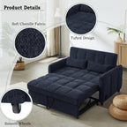 52.8 Loveseat Sofa Pull-out Sofa Bed Tufted Sleeper Sofa with an Adjustable Backrest, Three USB Ports and Two Lumbar Pillows for Living Room, Blue