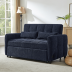 52.8 Loveseat Sofa Pull-out Sofa Bed Tufted Sleeper Sofa with an Adjustable Backrest, Three USB Ports and Two Lumbar Pillows for Living Room, Blue