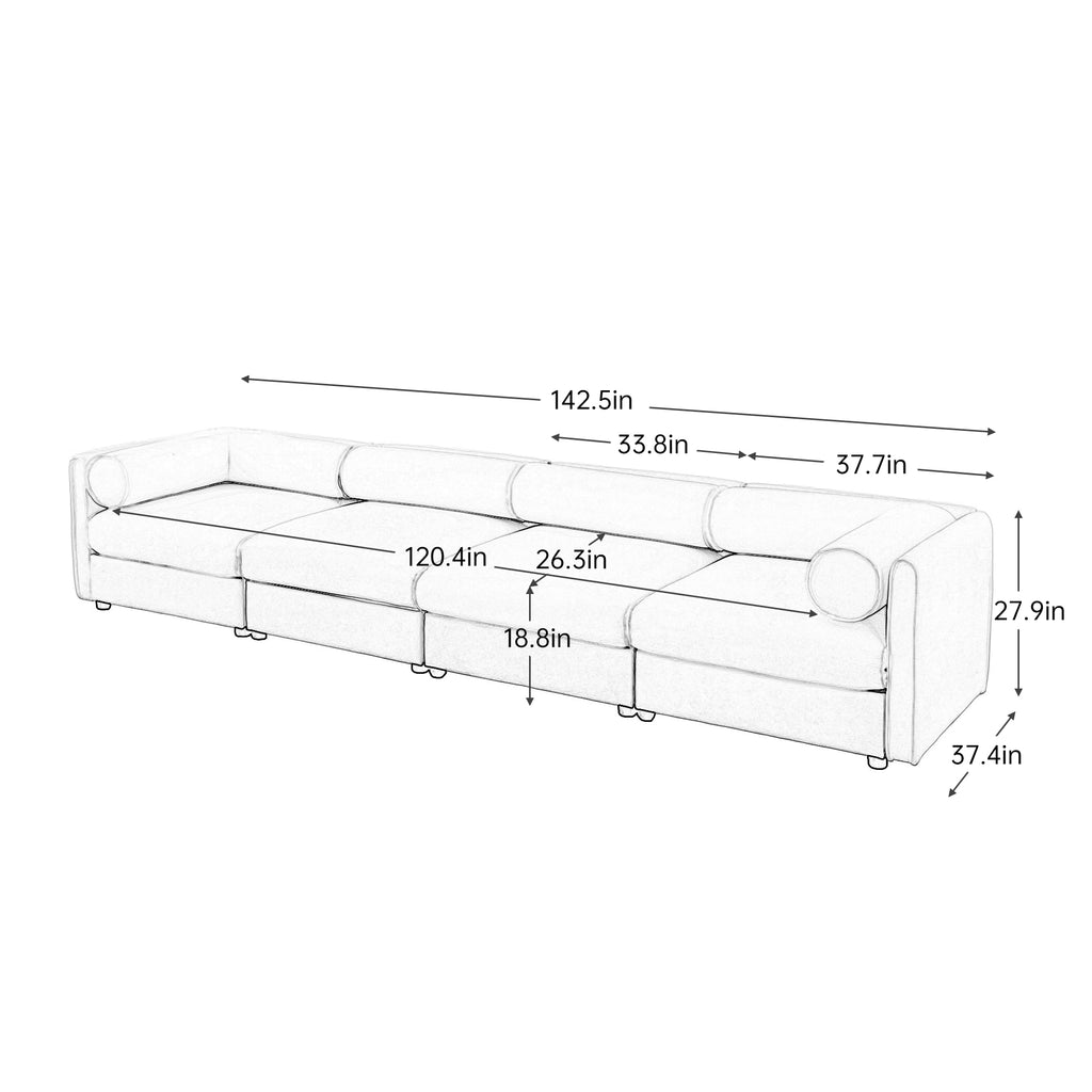 Modular Sectional Sofa with Storage, Cylindrical Backrest and Armrests Deep Comfortable Seating,Durable and Supportive for Living Room,4 Seat Sofa,Blue