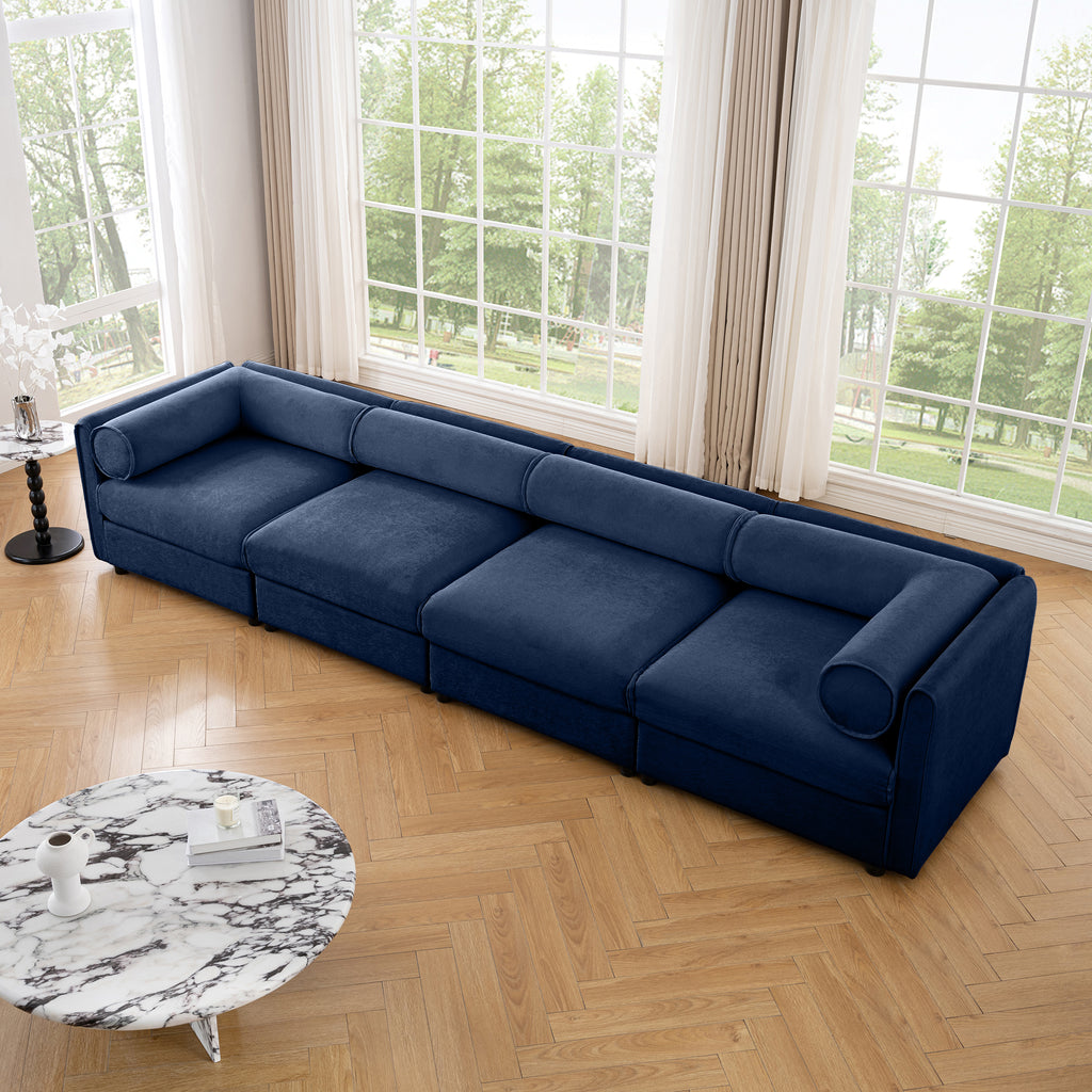 Modular Sectional Sofa with Storage, Cylindrical Backrest and Armrests Deep Comfortable Seating,Durable and Supportive for Living Room,4 Seat Sofa,Blue