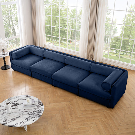 Modular Sectional Sofa with Storage, Cylindrical Backrest and Armrests Deep Comfortable Seating,Durable and Supportive for Living Room,4 Seat Sofa,Blue