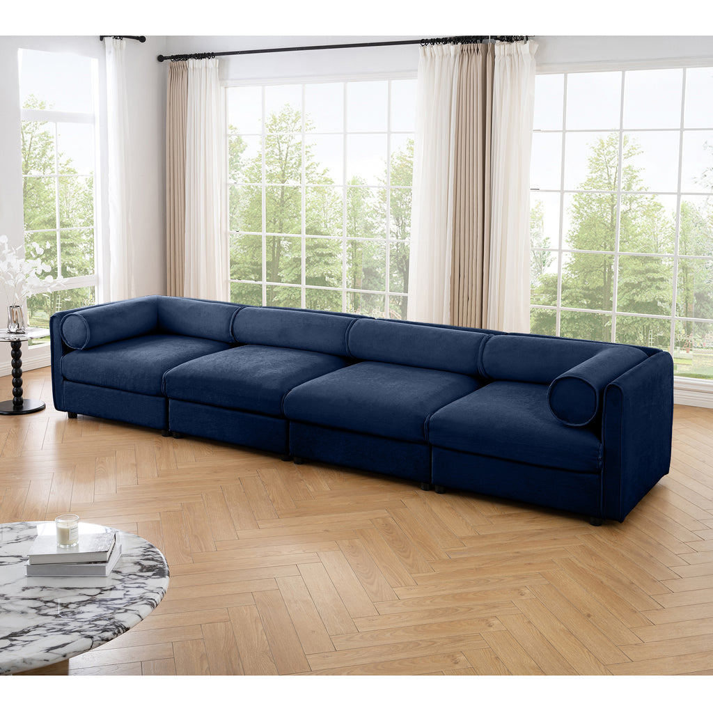 Modular Sectional Sofa with Storage, Cylindrical Backrest and Armrests Deep Comfortable Seating,Durable and Supportive for Living Room,4 Seat Sofa,Blue