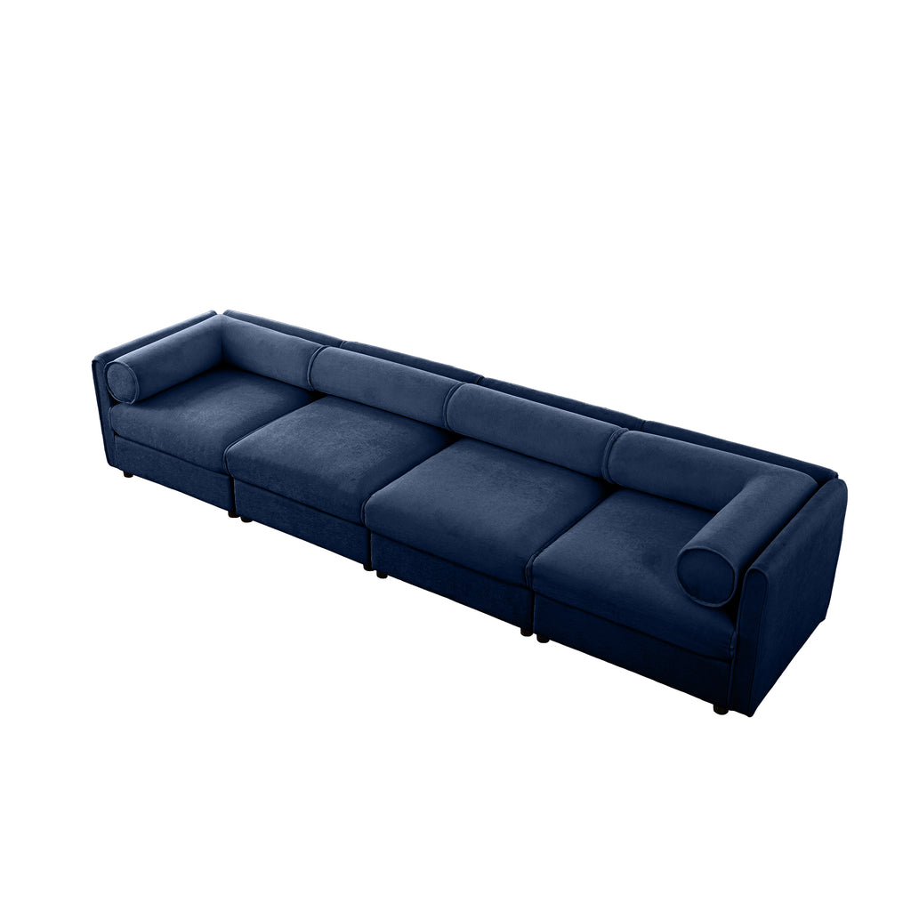 Modular Sectional Sofa with Storage, Cylindrical Backrest and Armrests Deep Comfortable Seating,Durable and Supportive for Living Room,4 Seat Sofa,Blue
