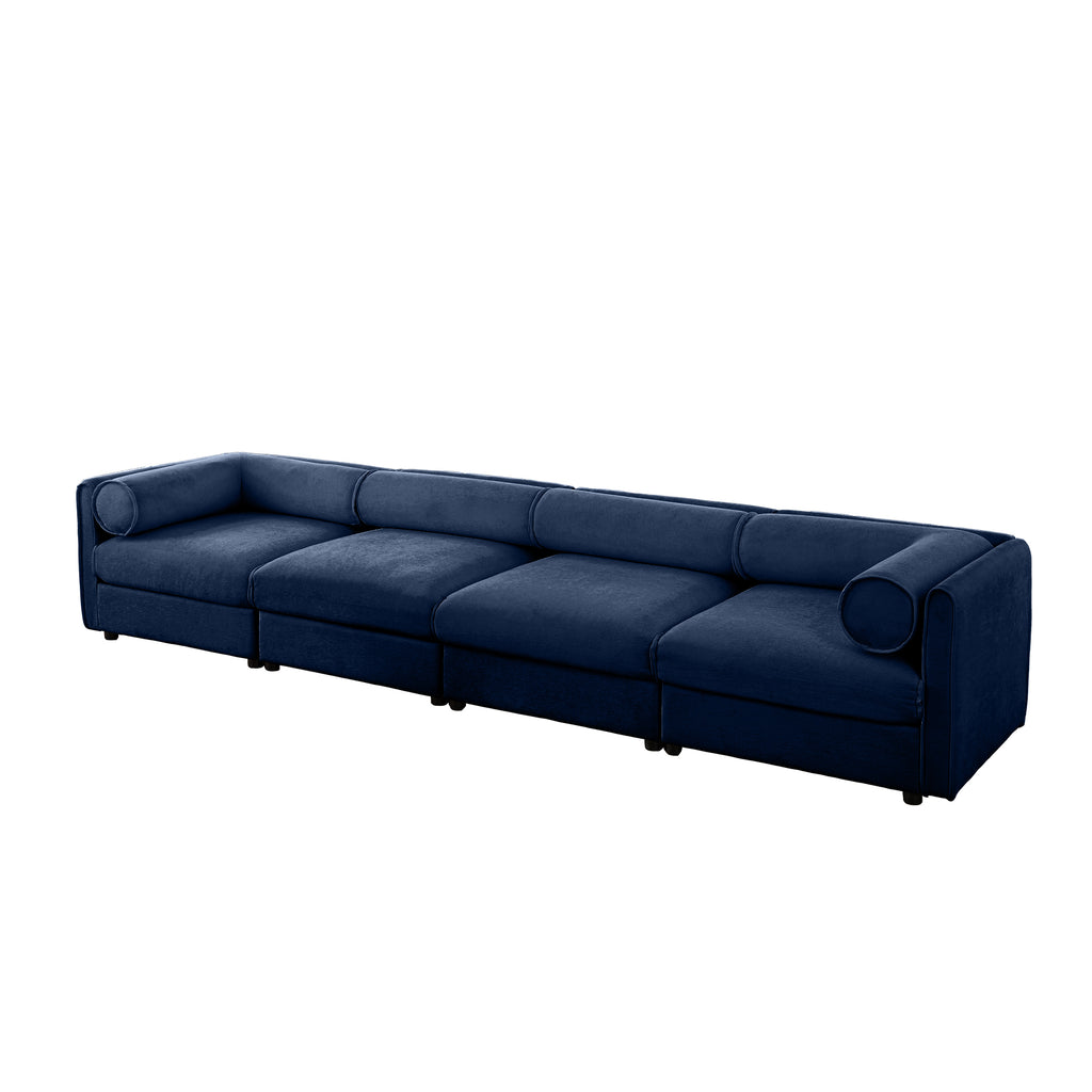 Modular Sectional Sofa with Storage, Cylindrical Backrest and Armrests Deep Comfortable Seating,Durable and Supportive for Living Room,4 Seat Sofa,Blue