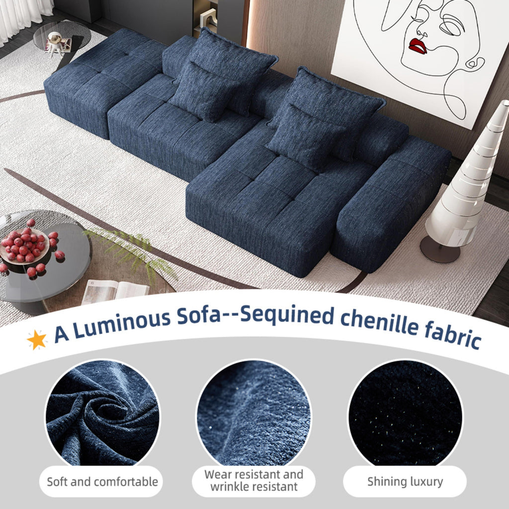Modern Oversized Modular Sectional Sofa with Ottoman,seat,chaise lounge and armrest,Sparkling Chenille Fabric Soft Cushion Sofa with 4 Pillows,4 PCS DIY Combination Tufted Sofa,No Assembly Required
