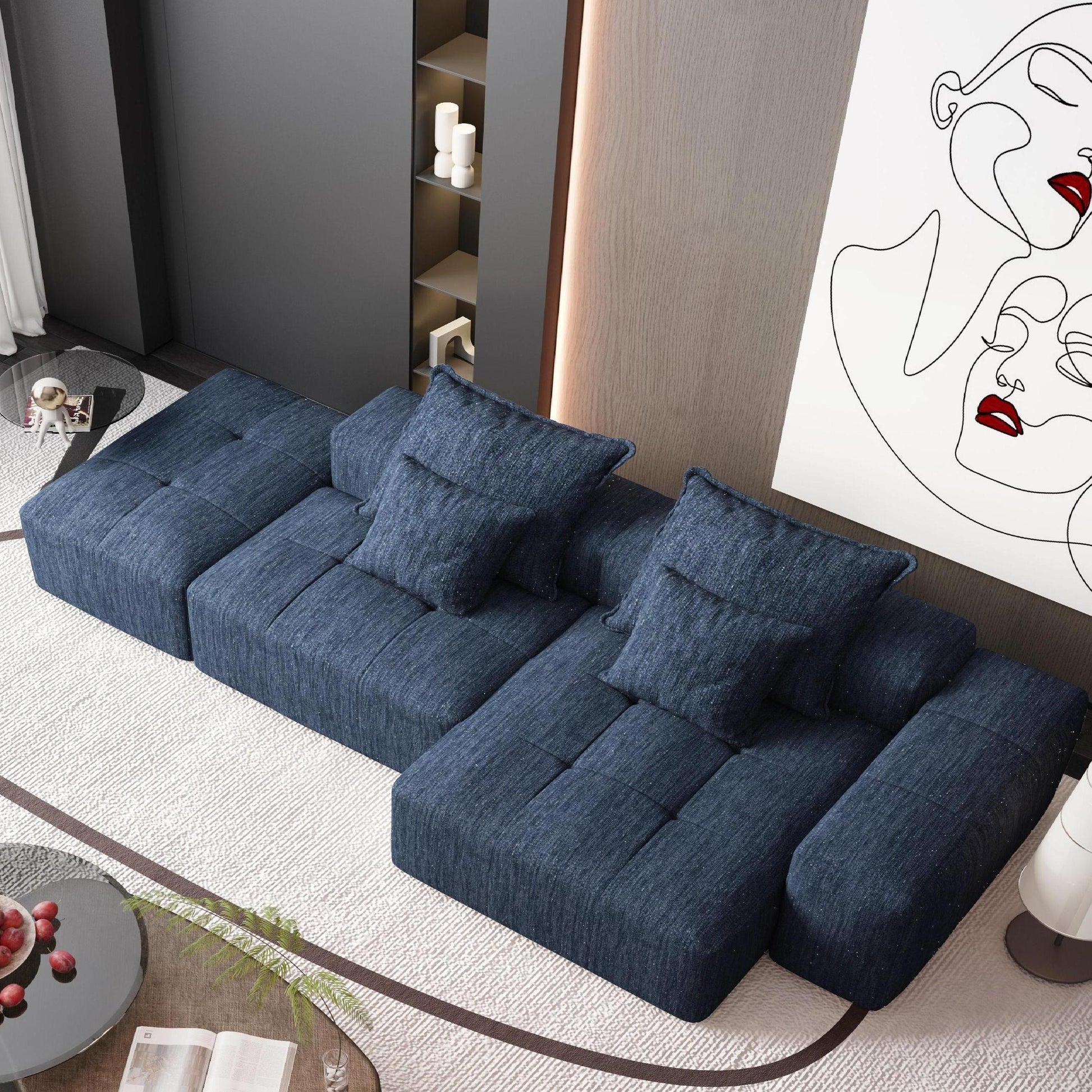 Modern Oversized Modular Sectional Sofa with Ottoman,seat,chaise lounge and armrest,Sparkling Chenille Fabric Soft Cushion Sofa with 4 Pillows,4 PCS DIY Combination Tufted Sofa,No Assembly Required