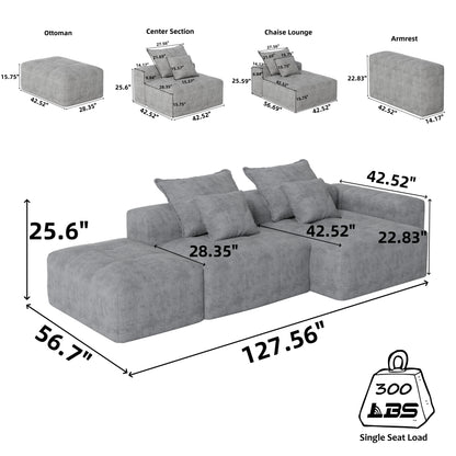 Modern Oversized Modular Sectional Sofa with Ottoman,seat,chaise lounge and armrest,Sparkling Chenille Fabric Soft Cushion Sofa with 4 Pillows,4 PCS DIY Combination Tufted Sofa,No Assembly Required
