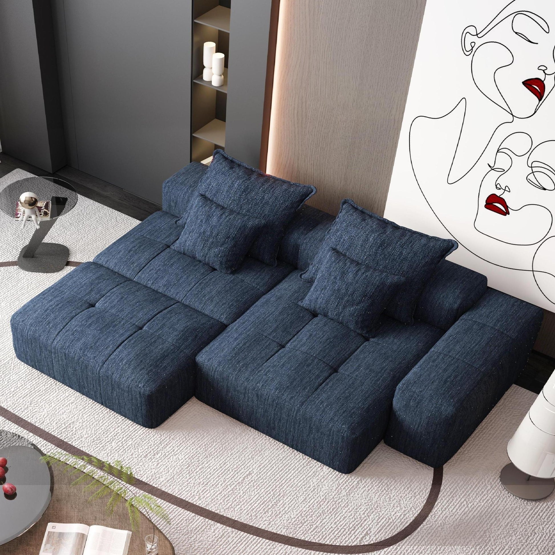 Modern Oversized Modular Sectional Sofa with Ottoman,seat,chaise lounge and armrest,Sparkling Chenille Fabric Soft Cushion Sofa with 4 Pillows,4 PCS DIY Combination Tufted Sofa,No Assembly Required