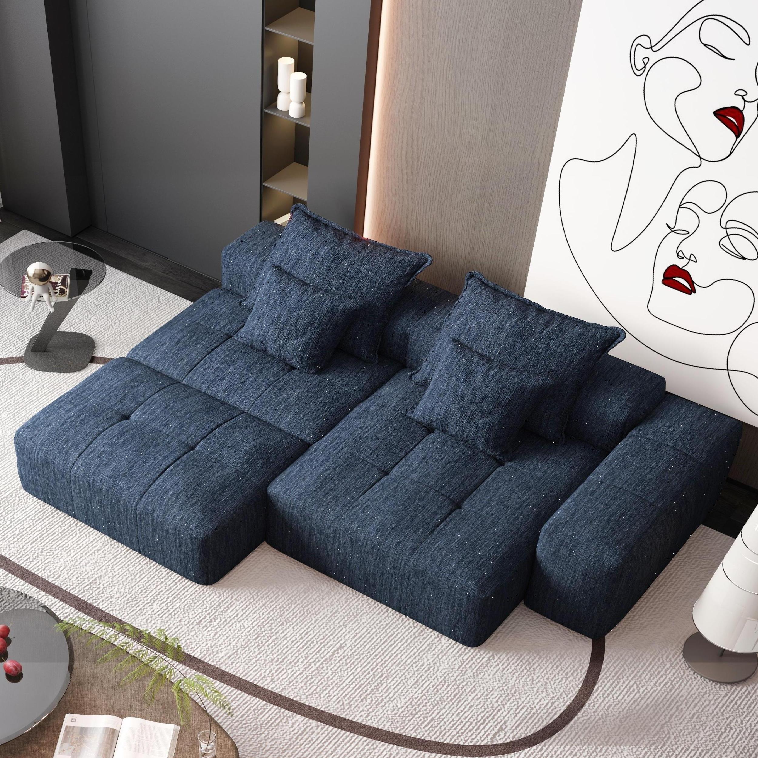 Modern Oversized Modular Sectional Sofa with Ottoman,seat,chaise lounge and armrest,Sparkling Chenille Fabric Soft Cushion Sofa with 4 Pillows,4 PCS DIY Combination Tufted Sofa,No Assembly Required