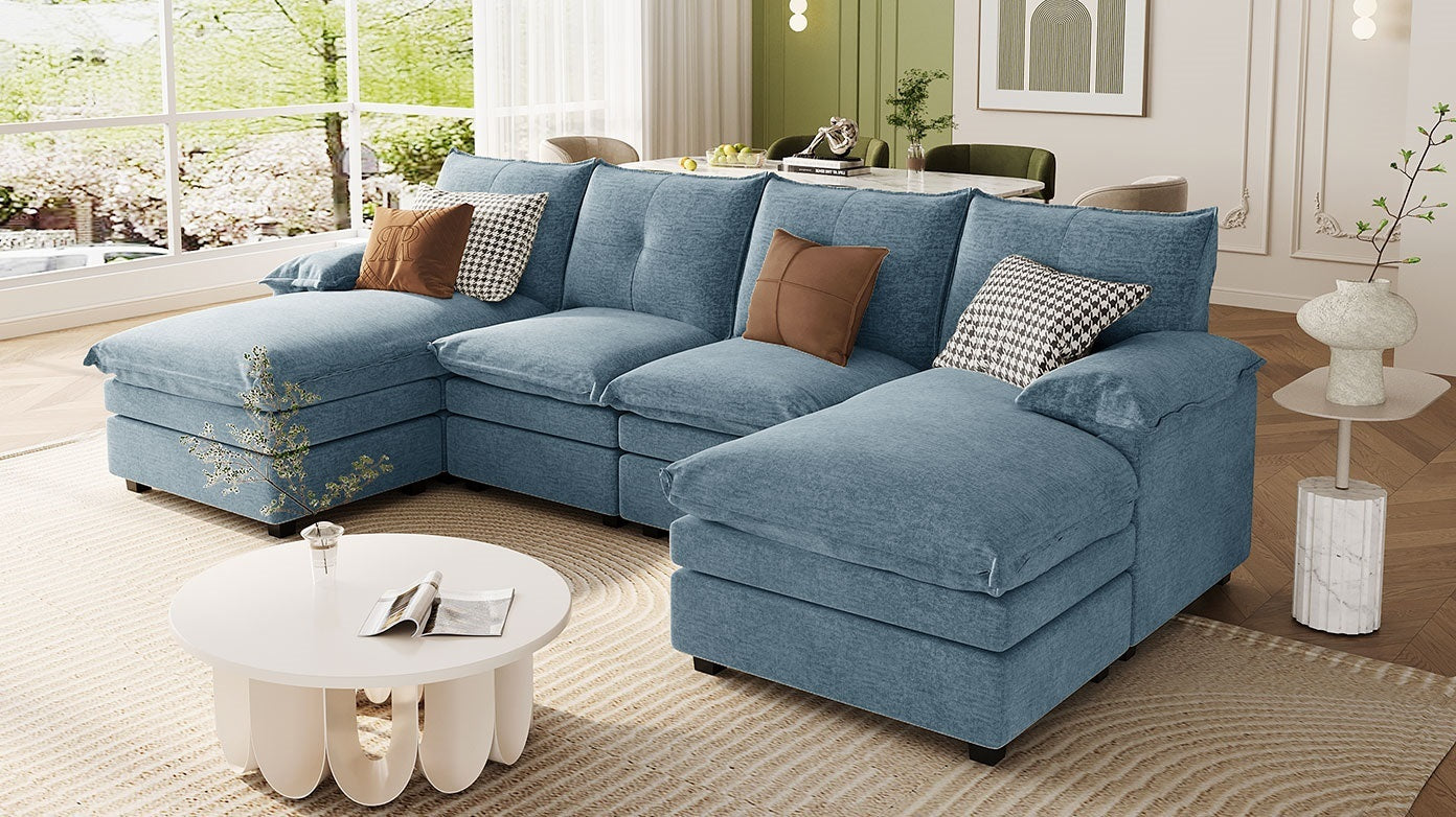 U_STYLE U-Shaped Chenille Sectional Sofa with Adjustable Armrest Pillows - Perfect for Living Rooms, Offices, and Spacious Spaces