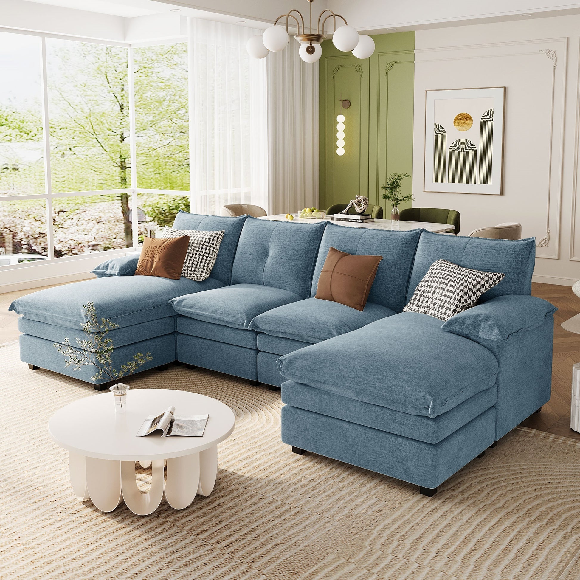 U_STYLE U-Shaped Chenille Sectional Sofa with Adjustable Armrest Pillows - Perfect for Living Rooms, Offices, and Spacious Spaces