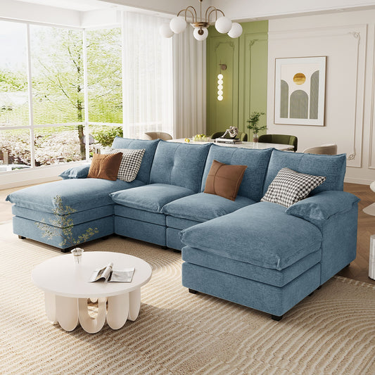 U_STYLE U-Shaped Chenille Sectional Sofa with Adjustable Armrest Pillows - Perfect for Living Rooms, Offices, and Spacious Spaces