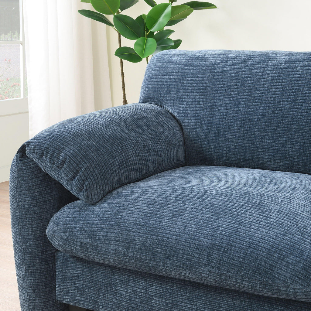 Blue Gray Chenille L-Shaped Modular Sectional Sofa.