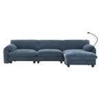 Blue Gray Chenille L-Shaped Modular Sectional Sofa.