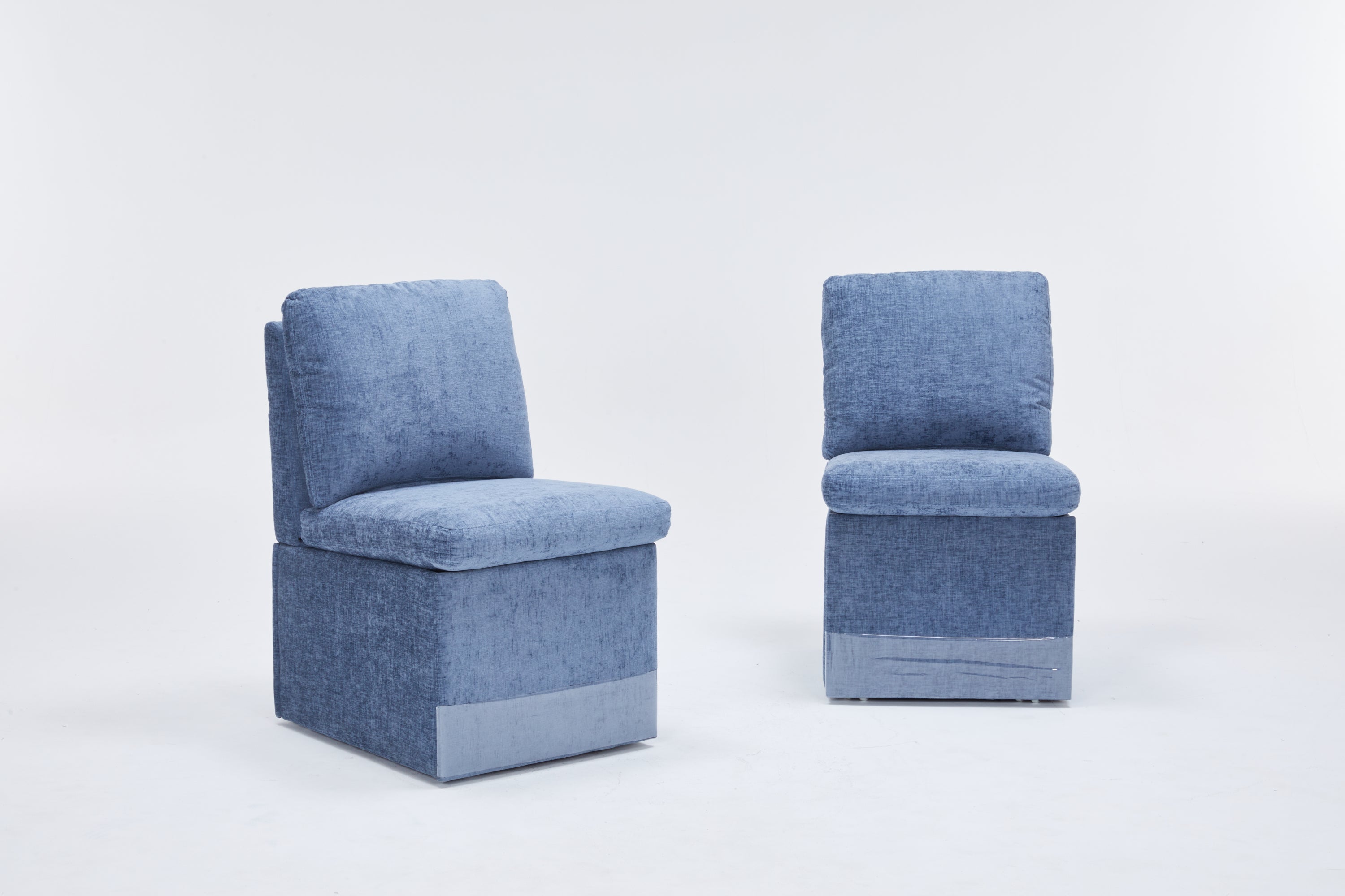 Linen Upholstered Armless Dining Chair with Casters and Storage space-set of 2,BLUE