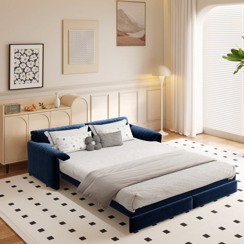 66' Queen Pull Out Sofa Bed, 3-in-1 Convertible Sleeper Sofa with Side Storage,Multi-Functional Velvet Loveseat Bed for Living Room,Bedroom(Old Sku:W1885S00047/W1885S00117;New Sku:W1885S00225) Sofa