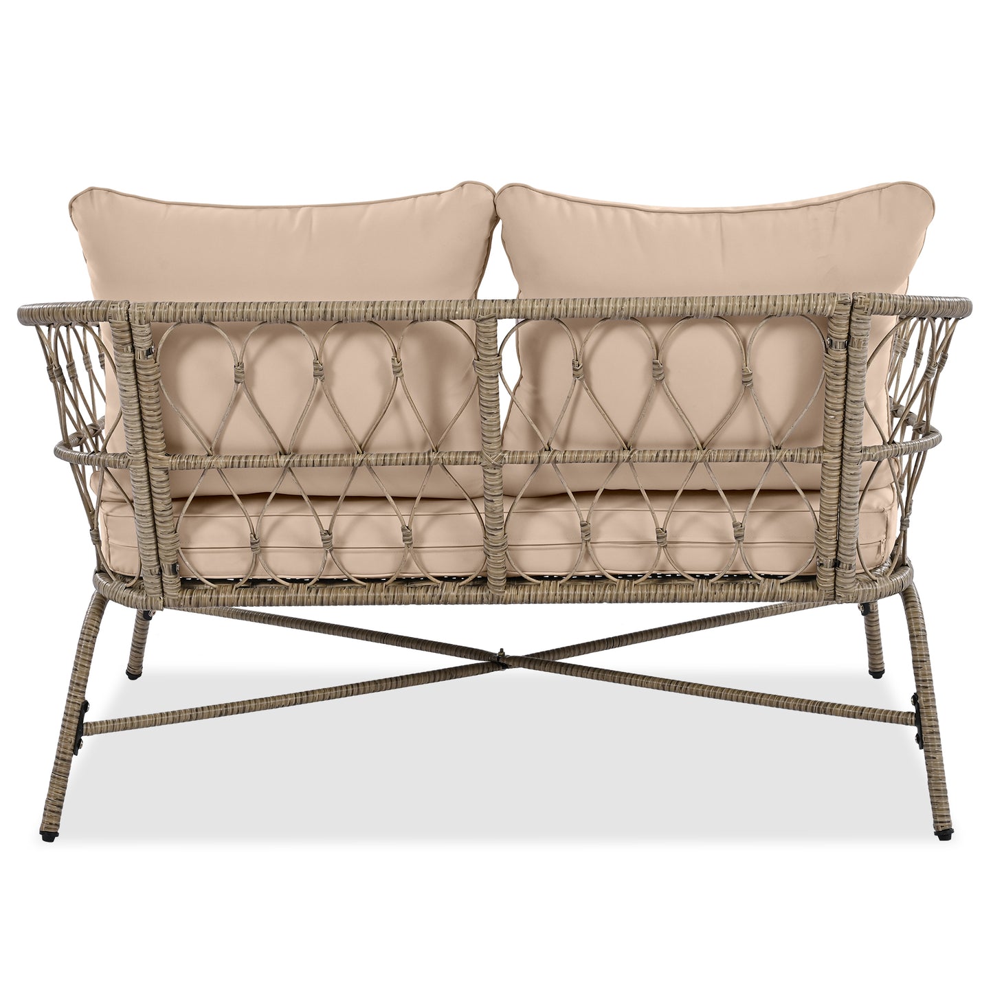 GO Bohemia-inspired 4-Person Outdoor Seating Group With Removable Cushions, Conversation Patio Set With Wood Tabletop, Beige - Groovy Boardz