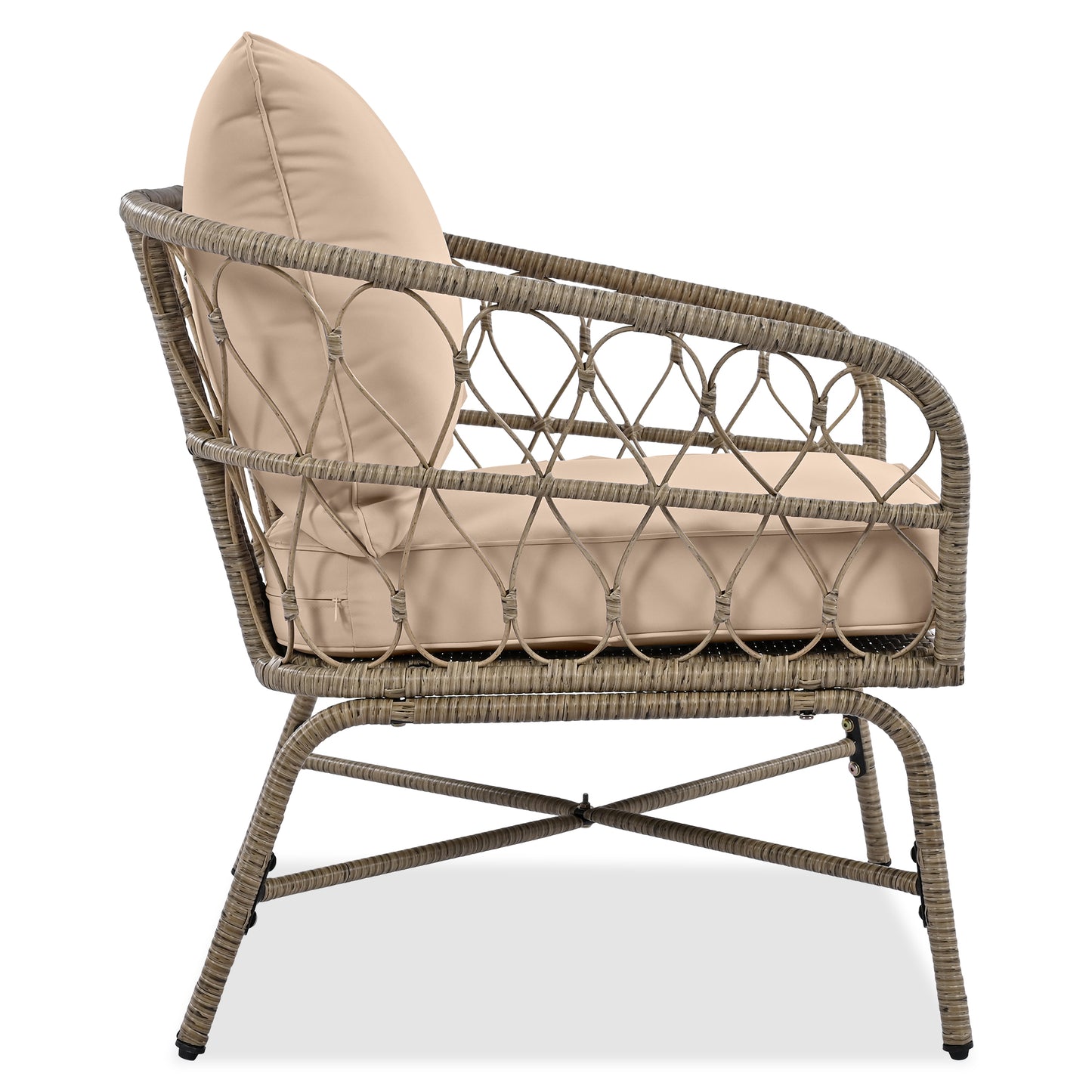 GO Bohemia-inspired 4-Person Outdoor Seating Group With Removable Cushions, Conversation Patio Set With Wood Tabletop, Beige - Groovy Boardz