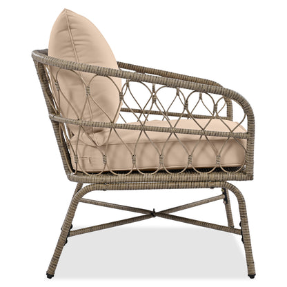 GO Bohemia-inspired 4-Person Outdoor Seating Group With Removable Cushions, Conversation Patio Set With Wood Tabletop, Beige - Groovy Boardz