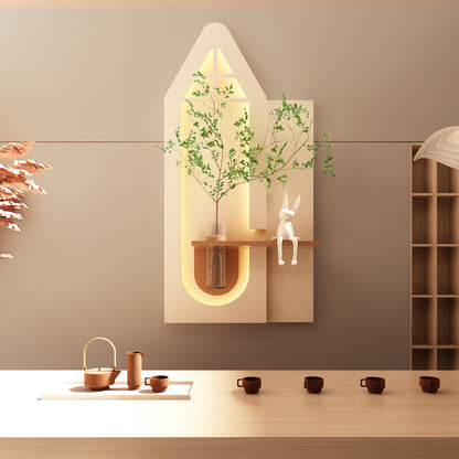 BotaniBeam Adjustable 3-Color LED Sandstone Wall Decor with Simulated Plants - 3D Art Sculpture, Glass Vase & Remote Control Light