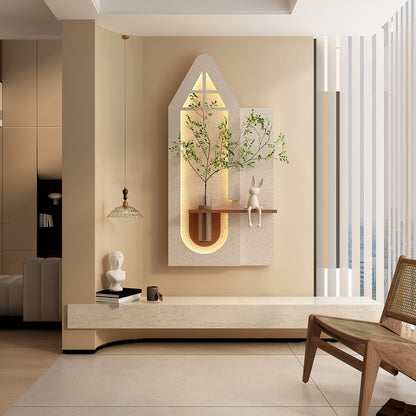 BotaniBeam Adjustable 3-Color LED Sandstone Wall Decor with Simulated Plants - 3D Art Sculpture, Glass Vase & Remote Control Light