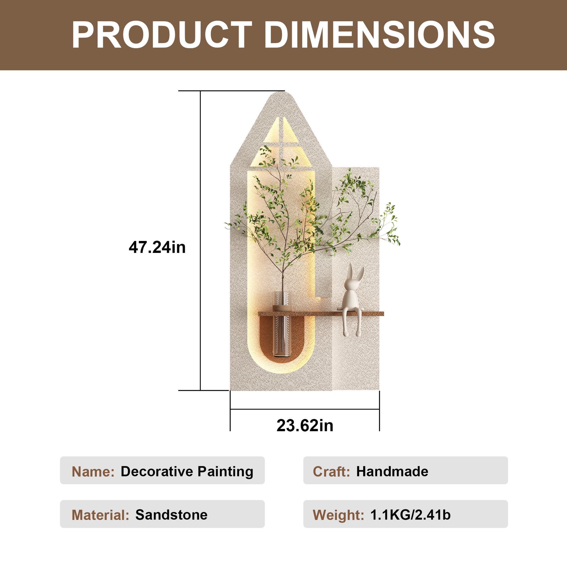 BotaniBeam Adjustable 3-Color LED Sandstone Wall Decor with Simulated Plants - 3D Art Sculpture, Glass Vase & Remote Control Light