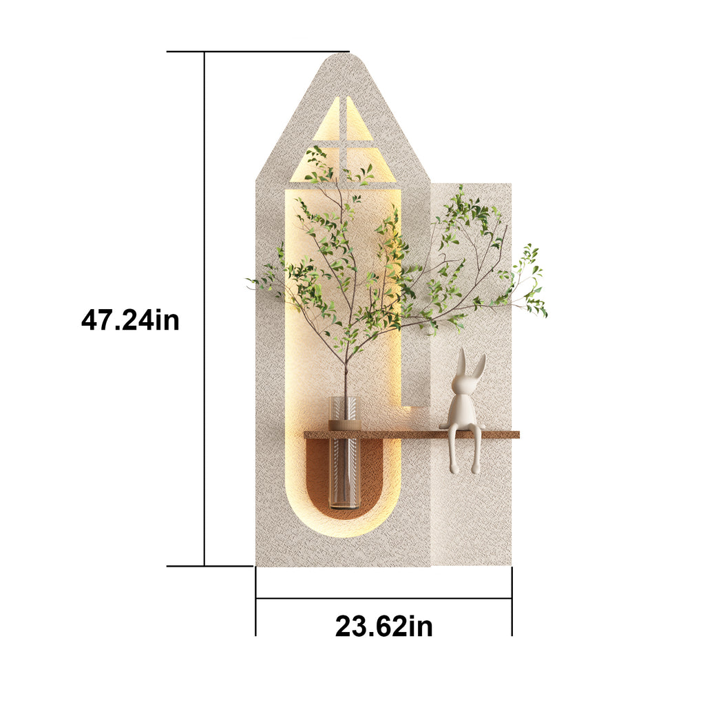 BotaniBeam Adjustable 3-Color LED Sandstone Wall Decor with Simulated Plants - 3D Art Sculpture, Glass Vase & Remote Control Light