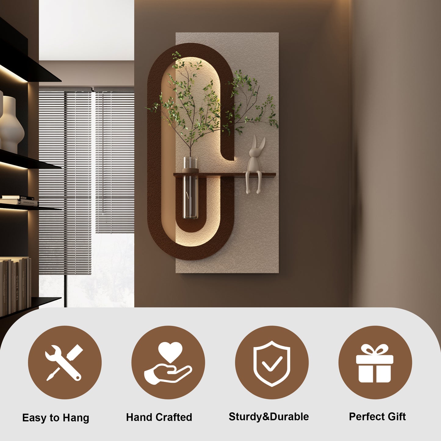 BotaniBeam Adjustable 3-Color LED Sandstone Wall Decor with Simulated Plants - 3D Art Sculpture, Glass Vase & Remote Control Light