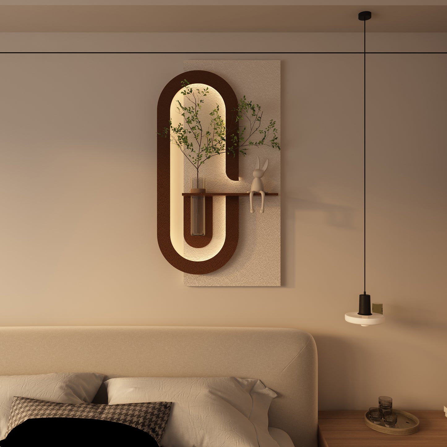 BotaniBeam Adjustable 3-Color LED Sandstone Wall Decor with Simulated Plants - 3D Art Sculpture, Glass Vase & Remote Control Light