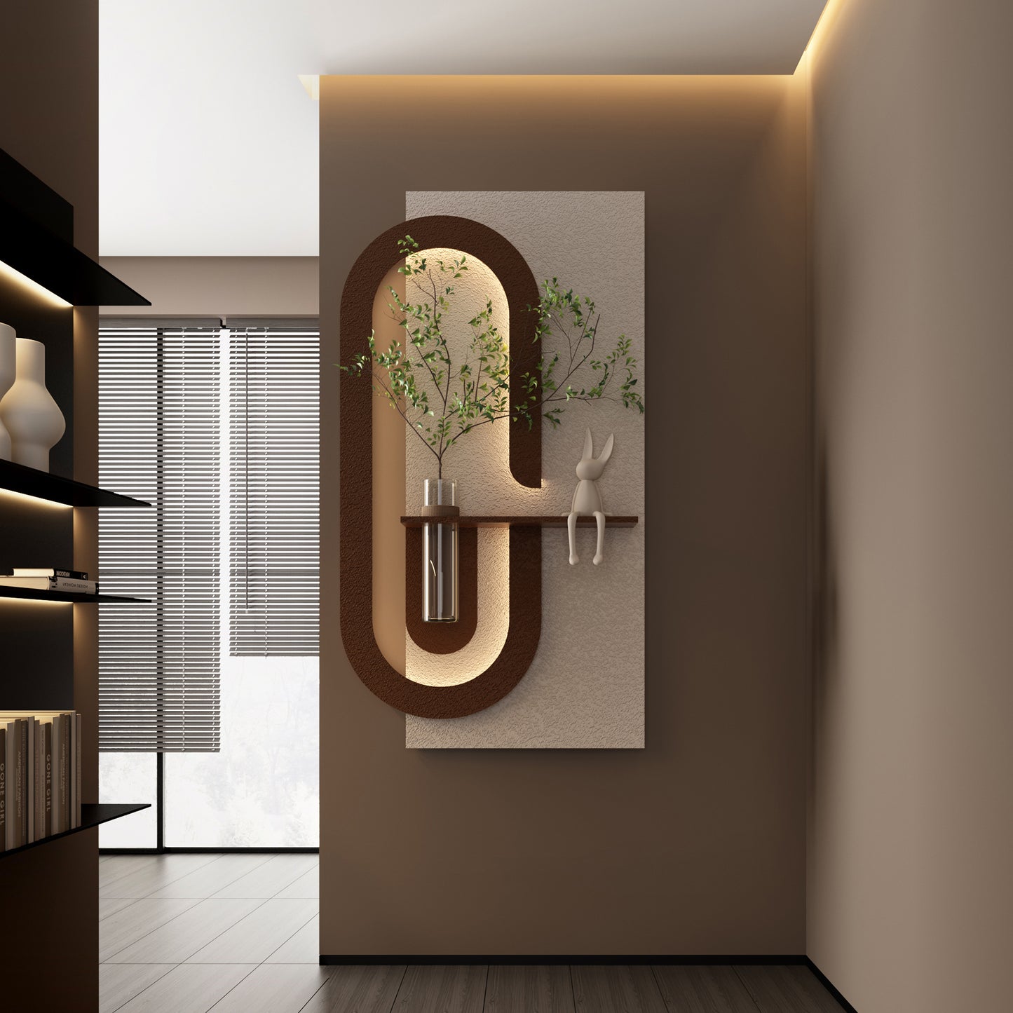 BotaniBeam Adjustable 3-Color LED Sandstone Wall Decor with Simulated Plants - 3D Art Sculpture, Glass Vase & Remote Control Light