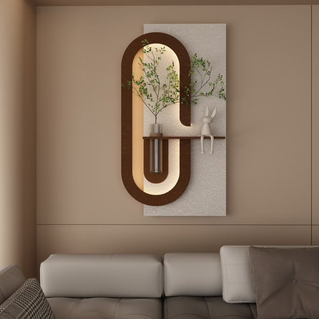 BotaniBeam Adjustable 3-Color LED Sandstone Wall Decor with Simulated Plants - 3D Art Sculpture, Glass Vase & Remote Control Light