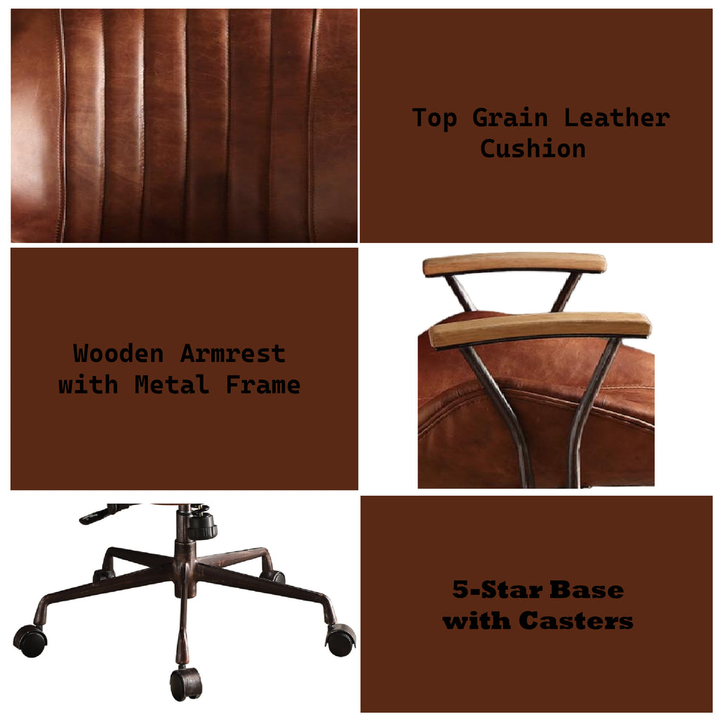 Brancaster Cocoa Aluminum Top Grain Leather Office Chair