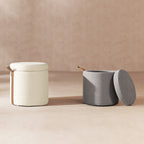 Brandy 14' Round Upholstered Storage Ottoman with Leather Accent, Uptown Gray