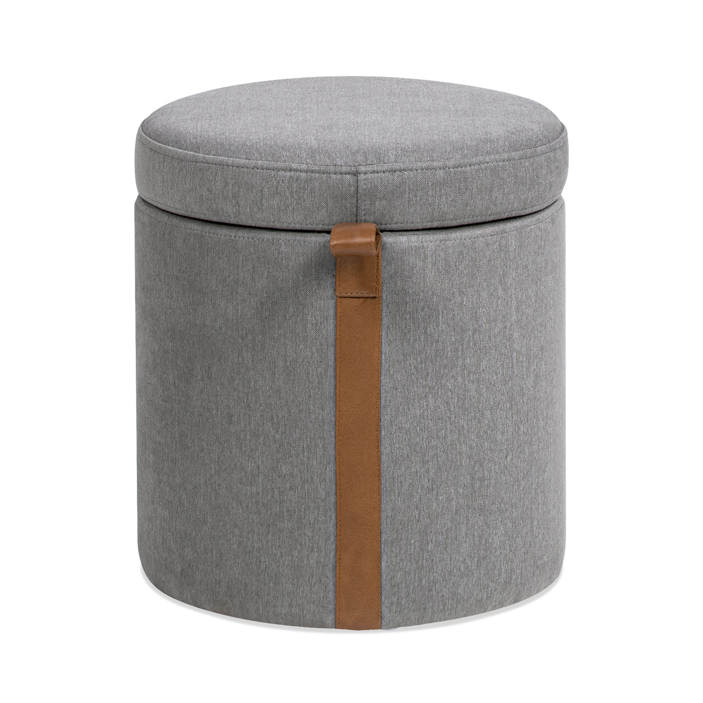 Brandy 14' Round Upholstered Storage Ottoman with Leather Accent, Uptown Gray