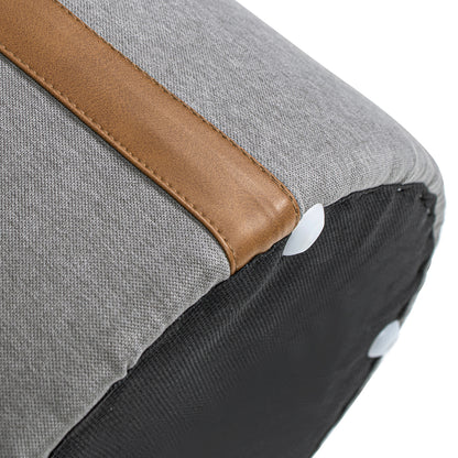 Brandy 14' Round Upholstered Storage Ottoman with Leather Accent, Uptown Gray