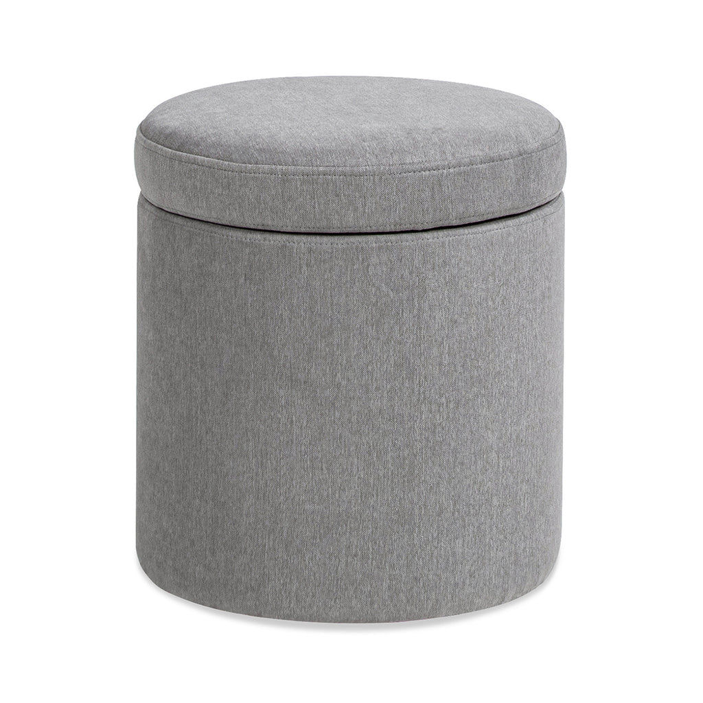 Brandy 14' Round Upholstered Storage Ottoman with Leather Accent, Uptown Gray