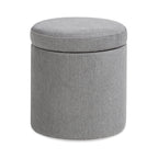 Brandy 14' Round Upholstered Storage Ottoman with Leather Accent, Uptown Gray