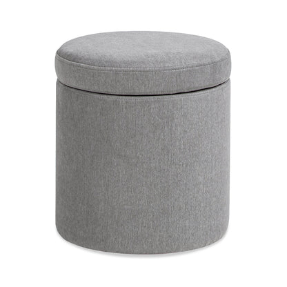 Brandy 14' Round Upholstered Storage Ottoman with Leather Accent, Uptown Gray