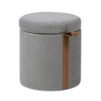 Brandy 14' Round Upholstered Storage Ottoman with Leather Accent, Uptown Gray