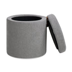 Brandy 14' Round Upholstered Storage Ottoman with Leather Accent, Uptown Gray
