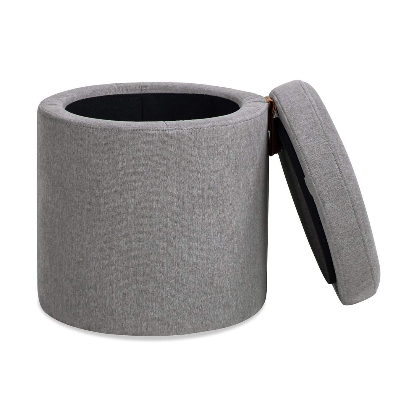 Brandy 14' Round Upholstered Storage Ottoman with Leather Accent, Uptown Gray