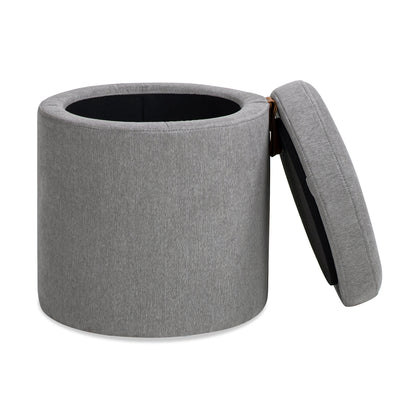 Brandy 14' Round Upholstered Storage Ottoman with Leather Accent, Uptown Gray